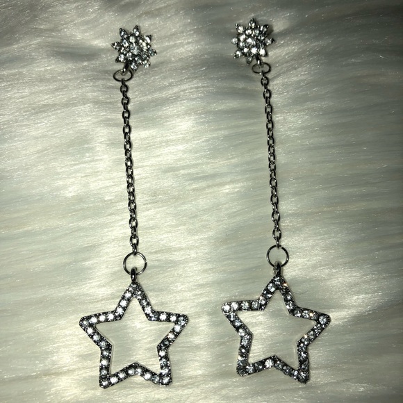 New✨ Silver Rhinestone Star & Moon Drop Earrings - Picture 6 of 8